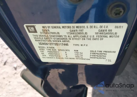 2002 Chevrolet Avalanche 1500 z USA, uszkodzony, nr VIN 3GNEK13T72G117446